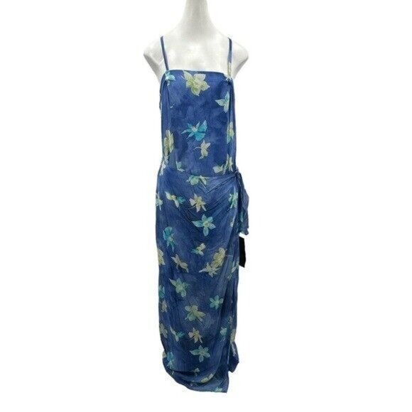 Vintage Hugo Buscati Victorias Secret 14 Wrap Sun Dress Maxi Floral Blue New